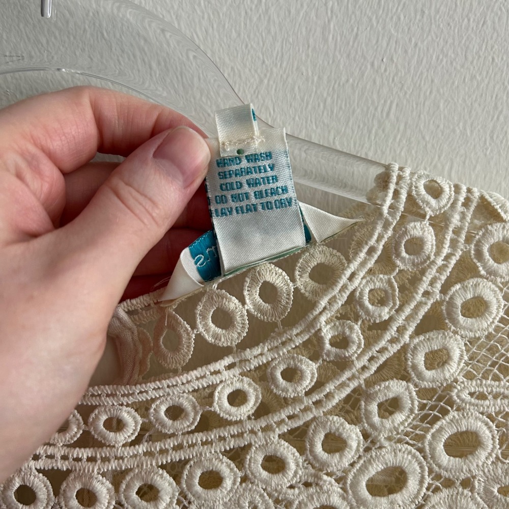Sundance Mini Dress Ivory Small Crochet Lace Crinkle Gauze Smocked Waist Boho - Picture 3 of 7